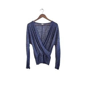 Kismet Deep V Blue Speckled Pull Over Sweater Blouse Sz M